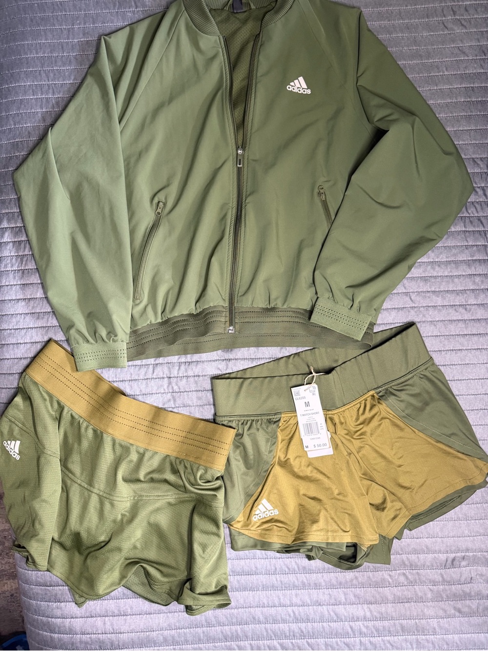 adidas Women’s Olive Green Active Jacket/Skirt/Shorts Set M